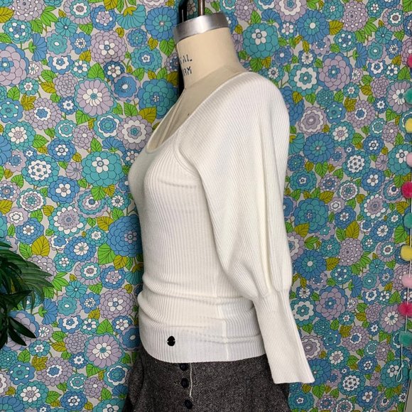 BSB Jeans White Ribbed Scoop Neck 3/4 Length Sleeve Top Size:S - Picture 5 of 11